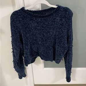 Blue velvet crop sweater